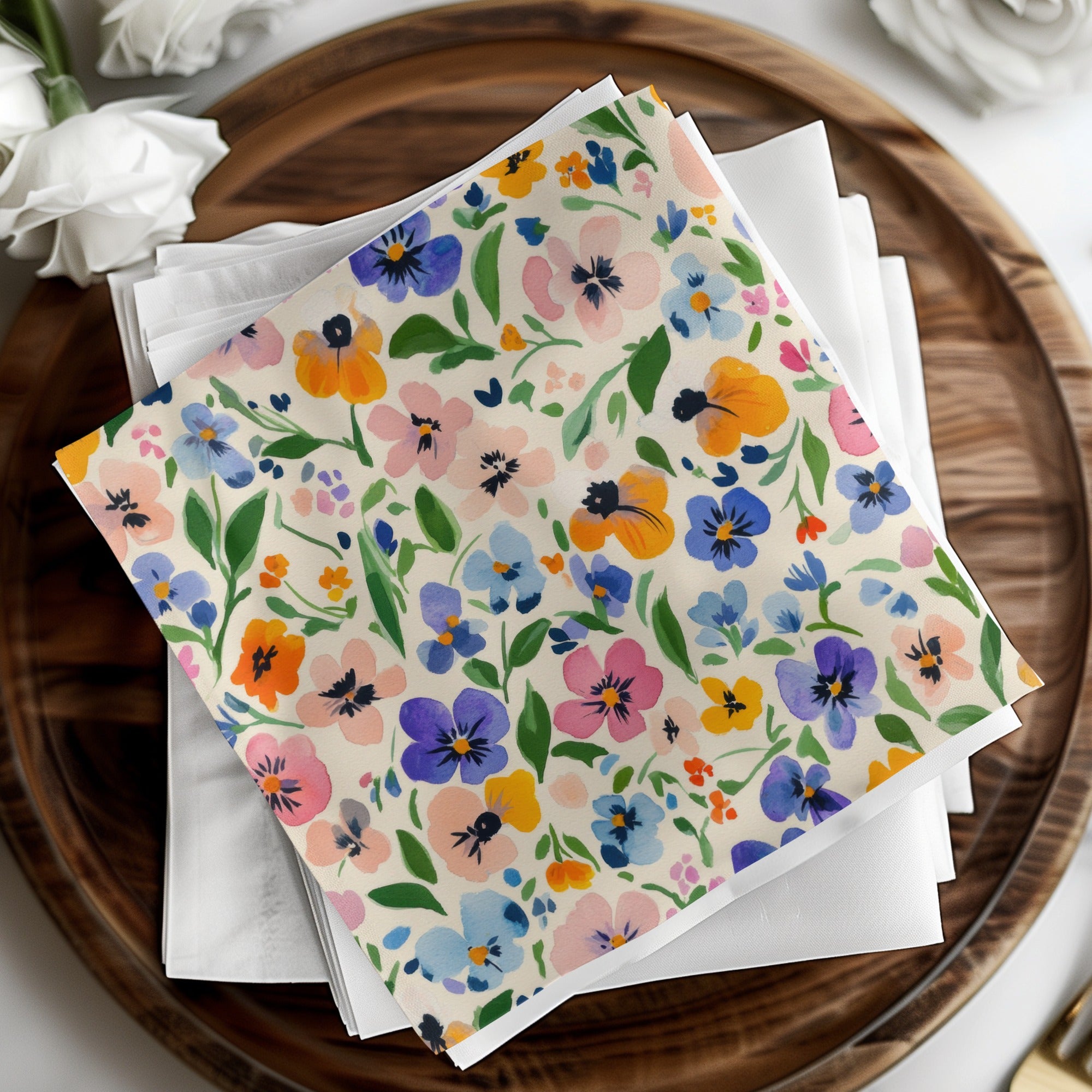 Painted Gouache Spring Florals, Seamless Flower Field, Light Purple Pansies, Blush Pink, Yellow Flowers, Digital Paper, Fabric Design