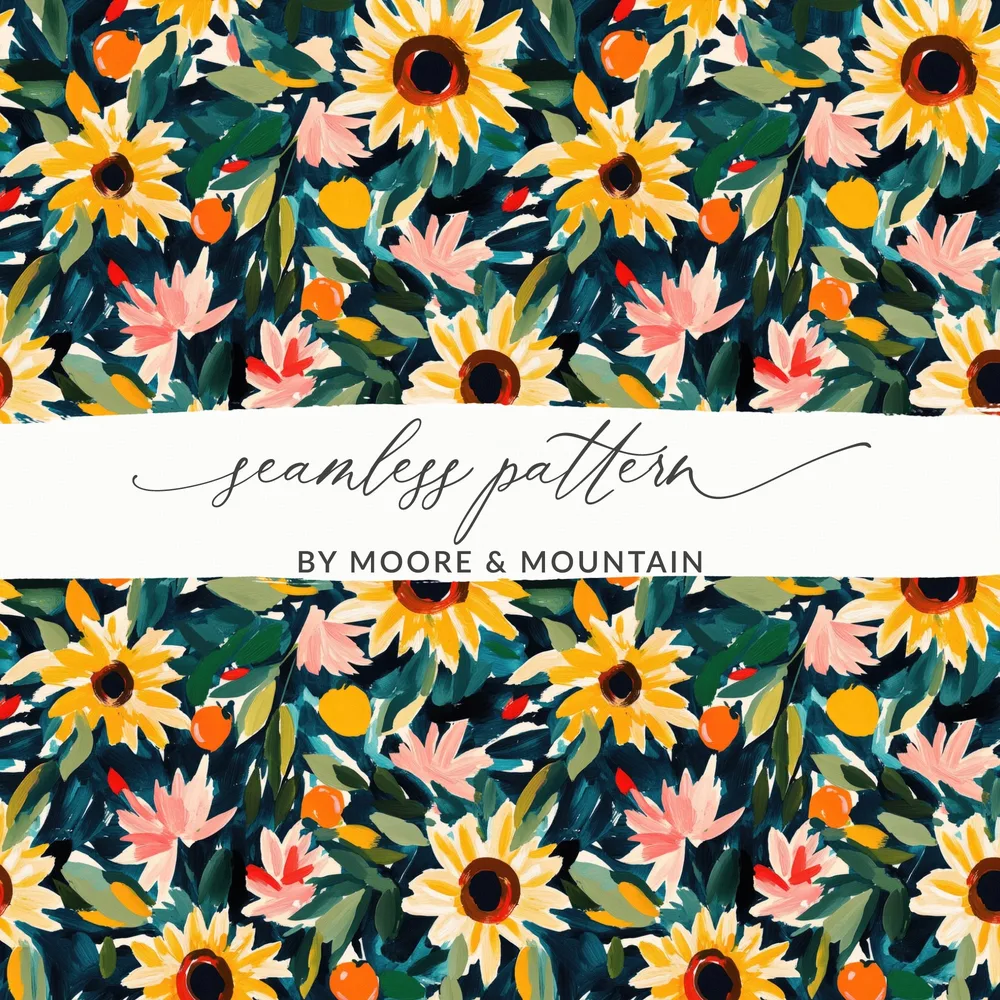 Painted Sunflowers Light Purple Sage Green Seamless Pattern