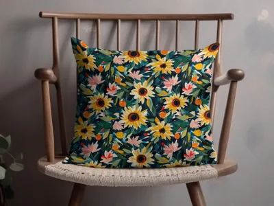 Painted Sunflowers Light Purple Sage Green Seamless Pattern