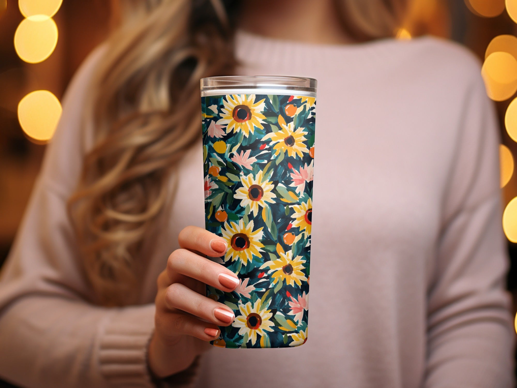 Painted Sunflowers Light Purple Sage Green Seamless Pattern