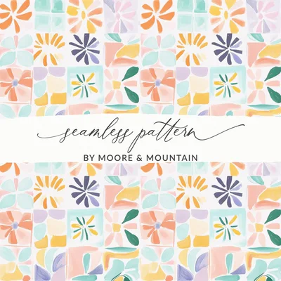 Painterly Floral Seamless Patchwork Pattern Digital Download, Abstract Brushstroke Art Print, Soft Pastel Flower Design, Modern Boho