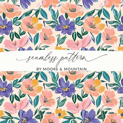 Painterly Floral Seamless Pattern Digital Paper, Abstract Gouache Flower Print, Boho Spring Summer Repeating Design, Scrapbook Wallpaper