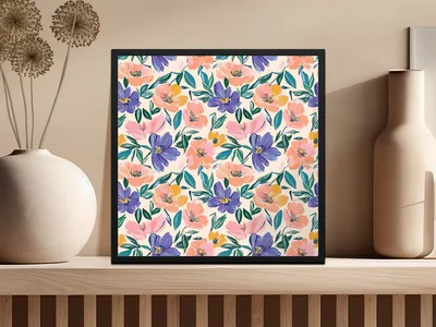 Painterly Floral Seamless Pattern Digital Paper, Abstract Gouache Flower Print, Boho Spring Summer Repeating Design, Scrapbook Wallpaper