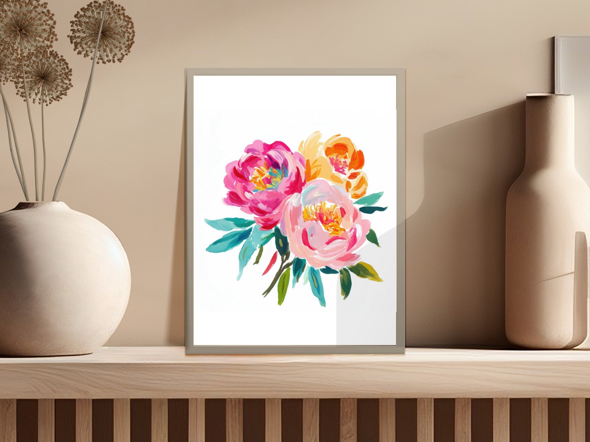 Painterly Peony SVG Preppy Peonies PNG Floral Clipart, Vibrant Watercolor Flower Art, Spring Summer Blooms, Craft Supply, Instant Download
