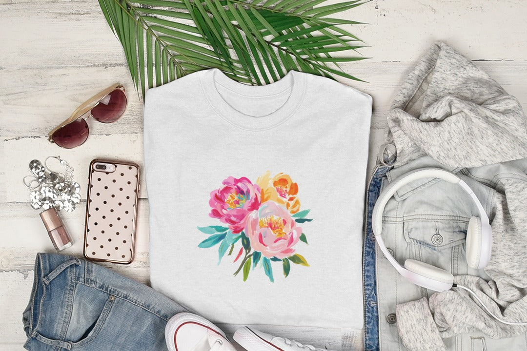 Painterly Peony SVG Preppy Peonies PNG Floral Clipart, Vibrant Watercolor Flower Art, Spring Summer Blooms, Craft Supply, Instant Download