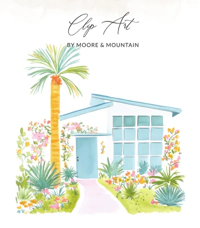 Palm Springs Mid Century Modern Home Digital Art Print, Retro Desert House Watercolor Wall Art Download, Chic MCM Decor Gift Idea