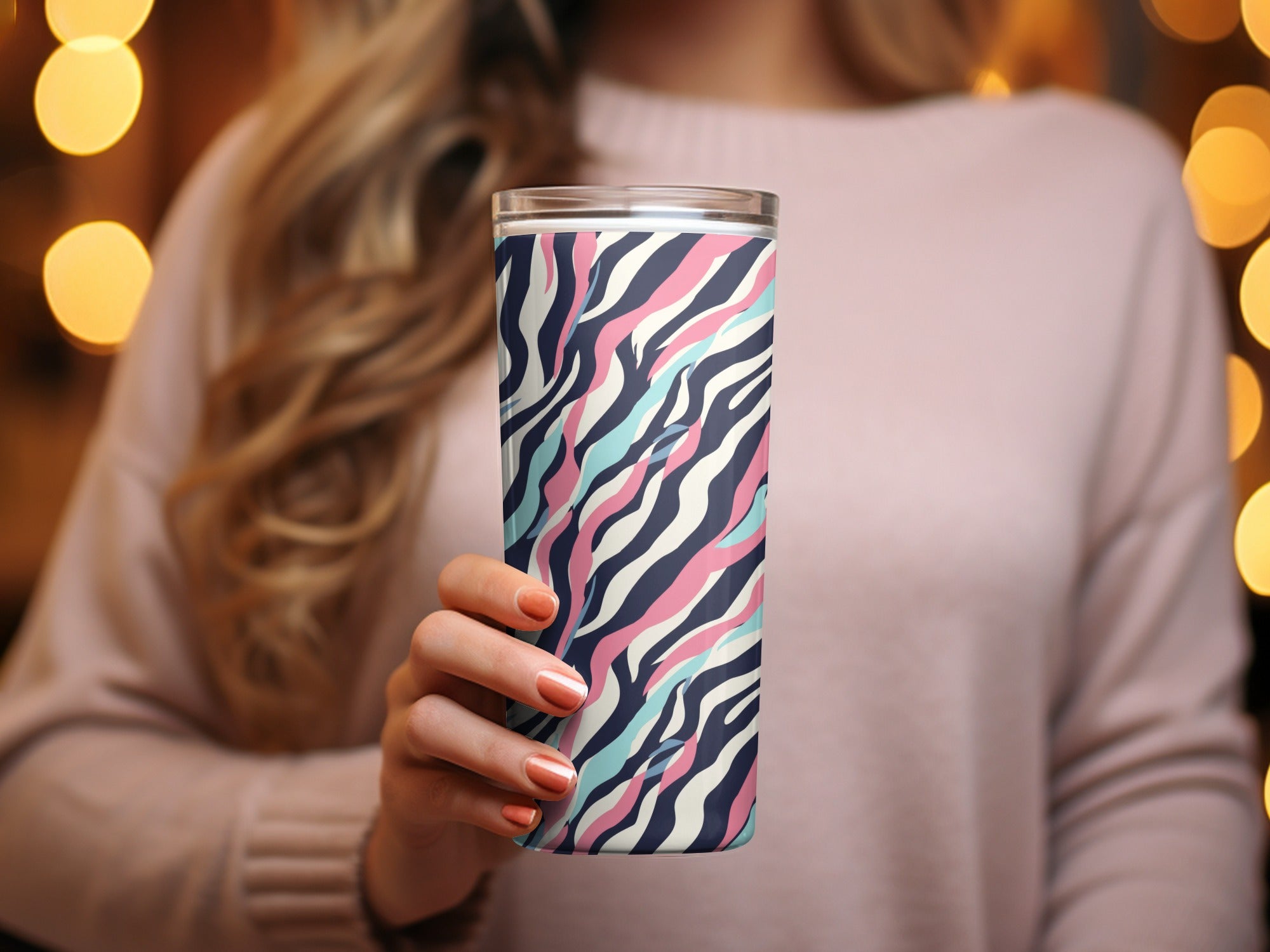 Pastel Blue and Blush Seamless Zebra Stripes Animal Print