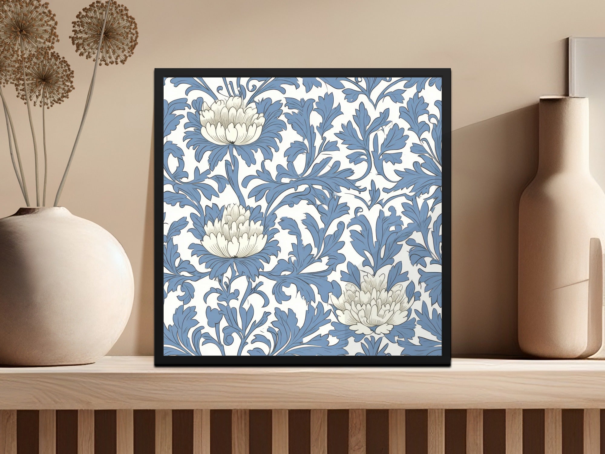 Pastel Blue William Morris Vines Background White Blue Digital