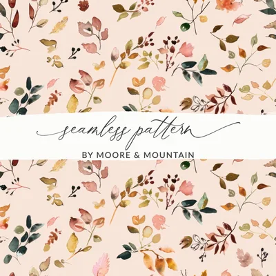 Pastel Boho Wildflower Seamless Dark Watercolor Wildflowers Pattern Digital