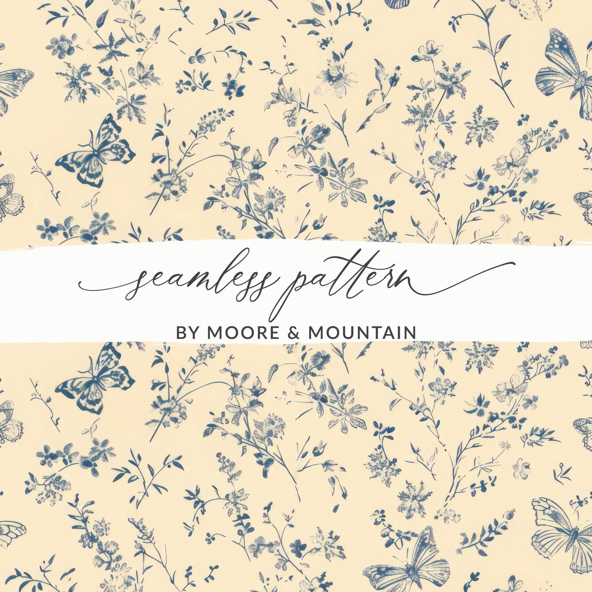 Pastel Butterfly Garden Beige Background Beautiful Flowers Digital