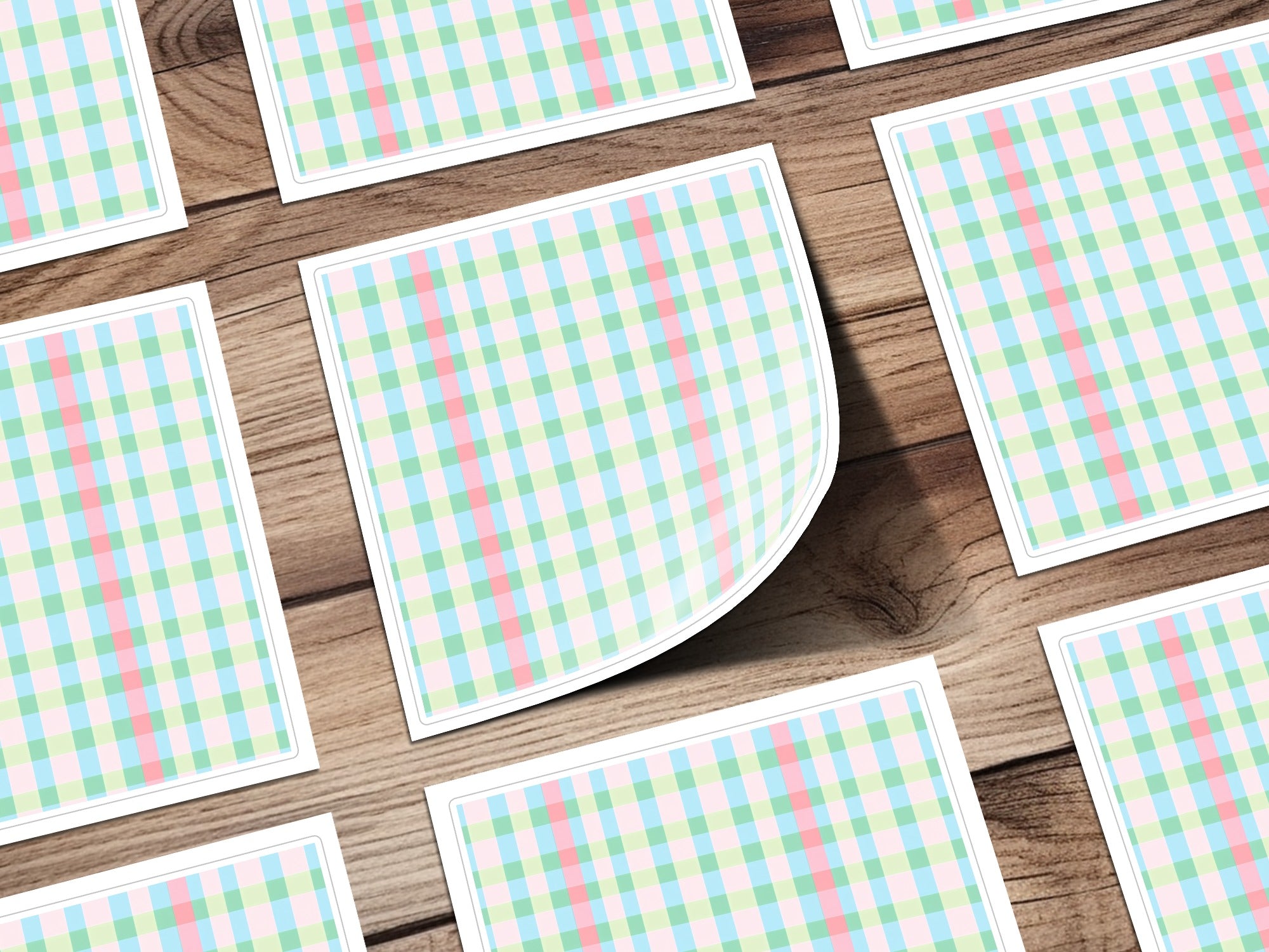 Pastel Checkered with Pink Green Blue Digital