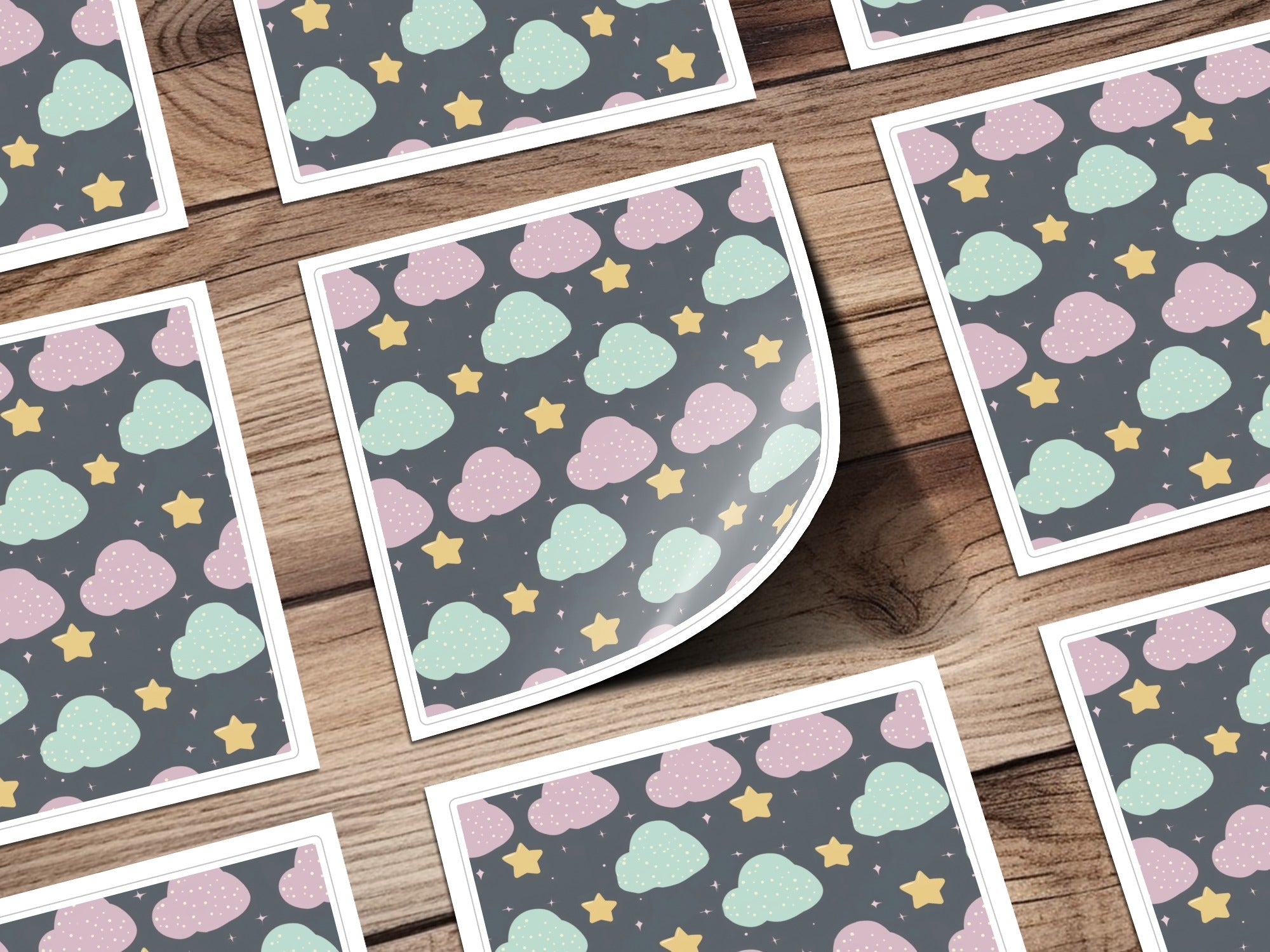 Pastel Clouds and Stars Digital Paper, Nursery Print, Baby Shower, Pattern for Boys and Girls, Cute Cloud Seamless Pattern, Dreamy Theme