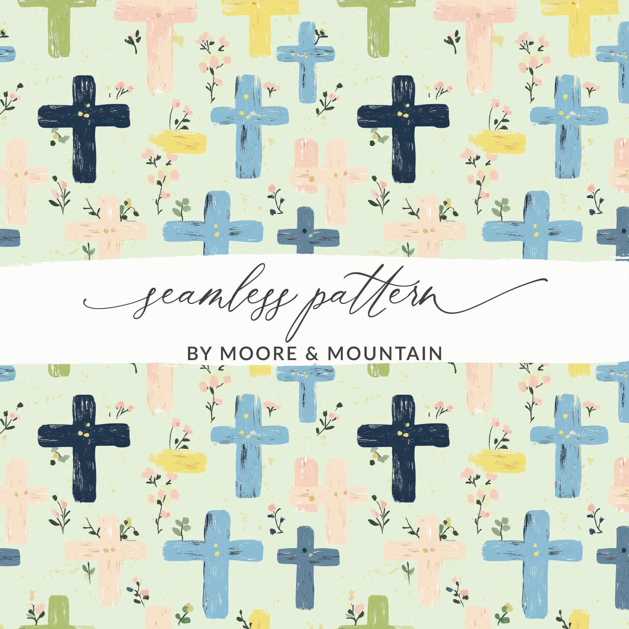 Pastel Crosses Digital Paper, Floral Cross Seamless Pattern, Religious Easter Background, Baptism Fabric Design, Sublimation Digital