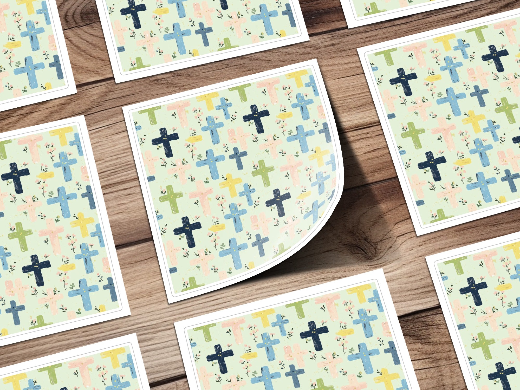 Pastel Crosses Digital Paper, Floral Cross Seamless Pattern, Religious Easter Background, Baptism Fabric Design, Sublimation Digital