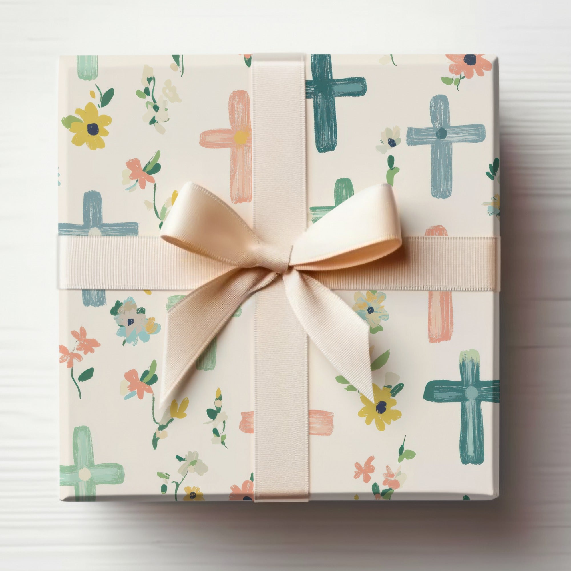 Pastel Floral Cross Seamless Pattern, Seamless Easter Cross Pattern, Baby Girl Cross Background, Seamless Christian Pattern Commercial Use