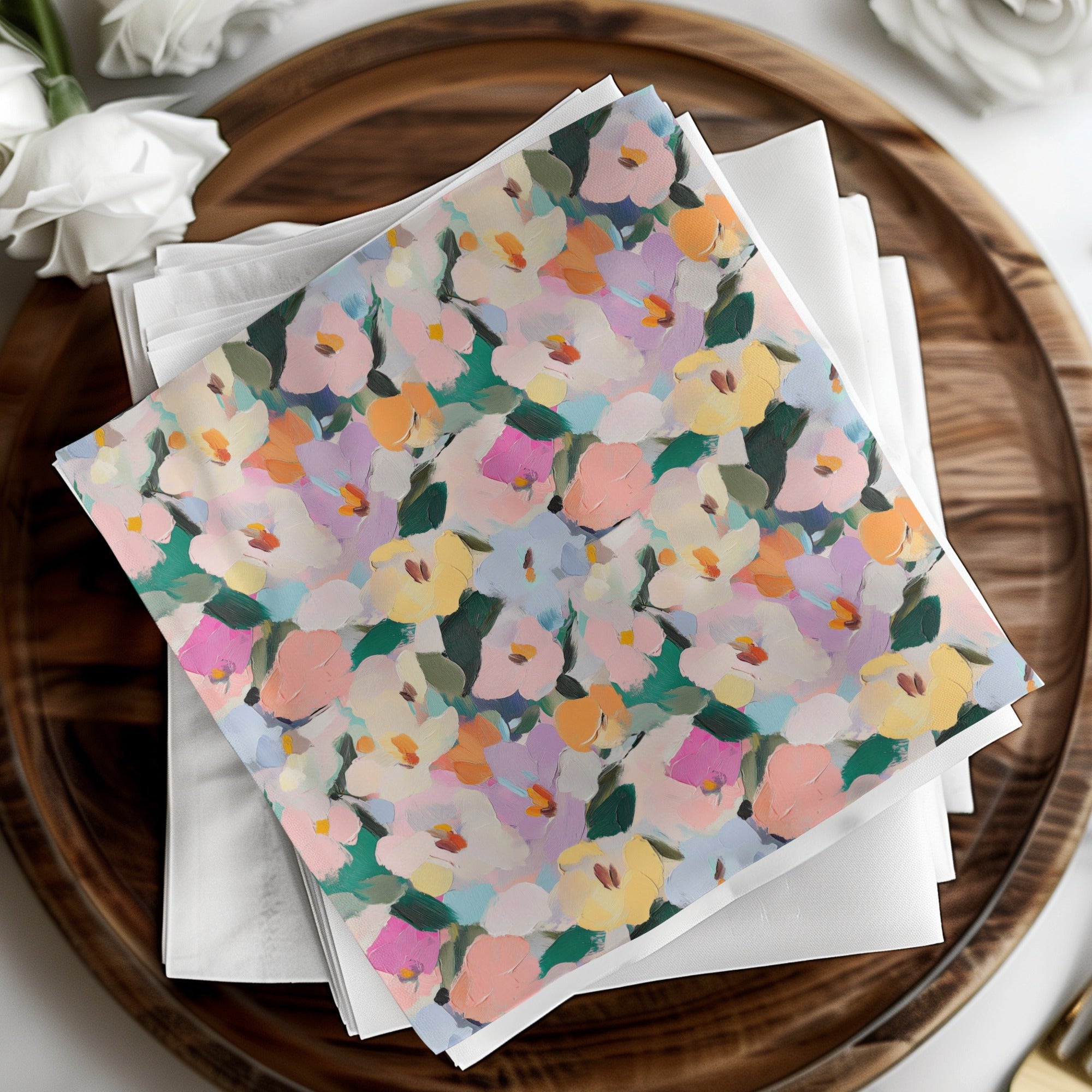 Pastel Floral Digital Paper, Abstract Spring Flowers Pattern, Pink Yellow Blue, Seamless Texture, Scrapbooking Paper, Fabric Design