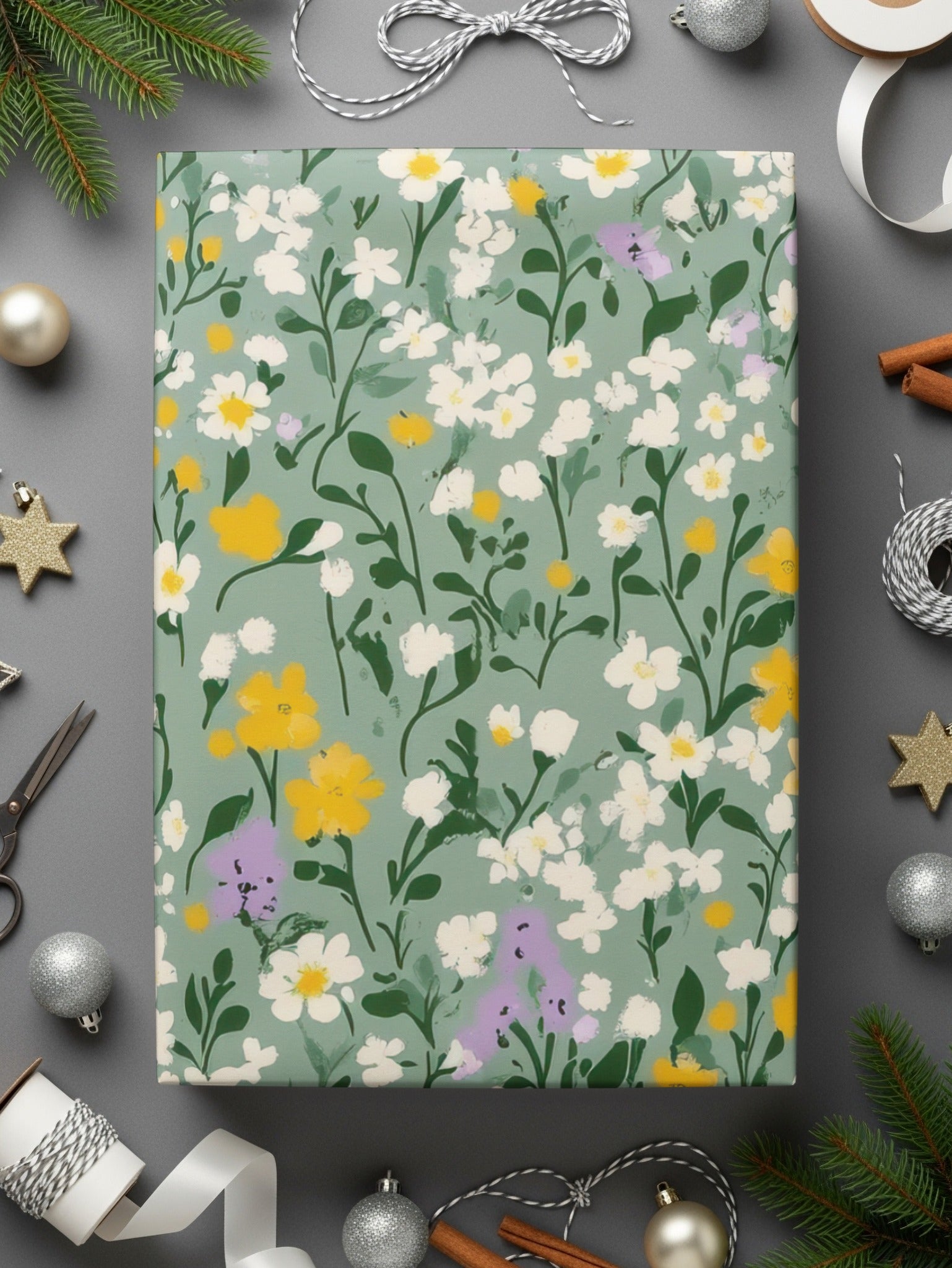 Pastel Green with Ditsy Floral Pattern Digital