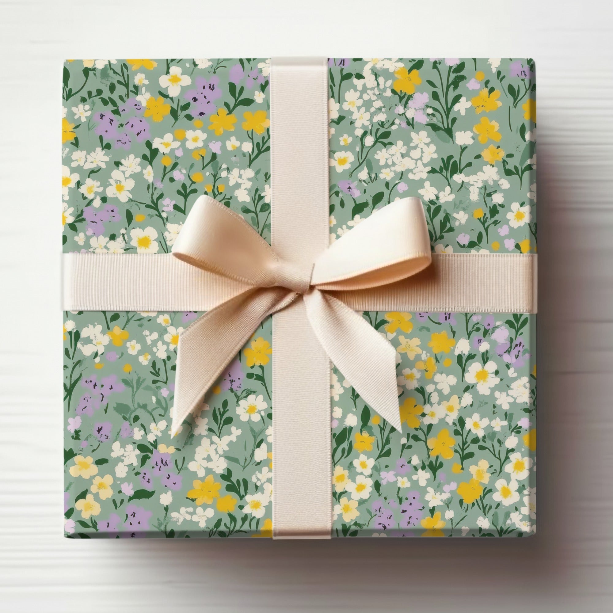 Pastel Green with Ditsy Floral Pattern Digital
