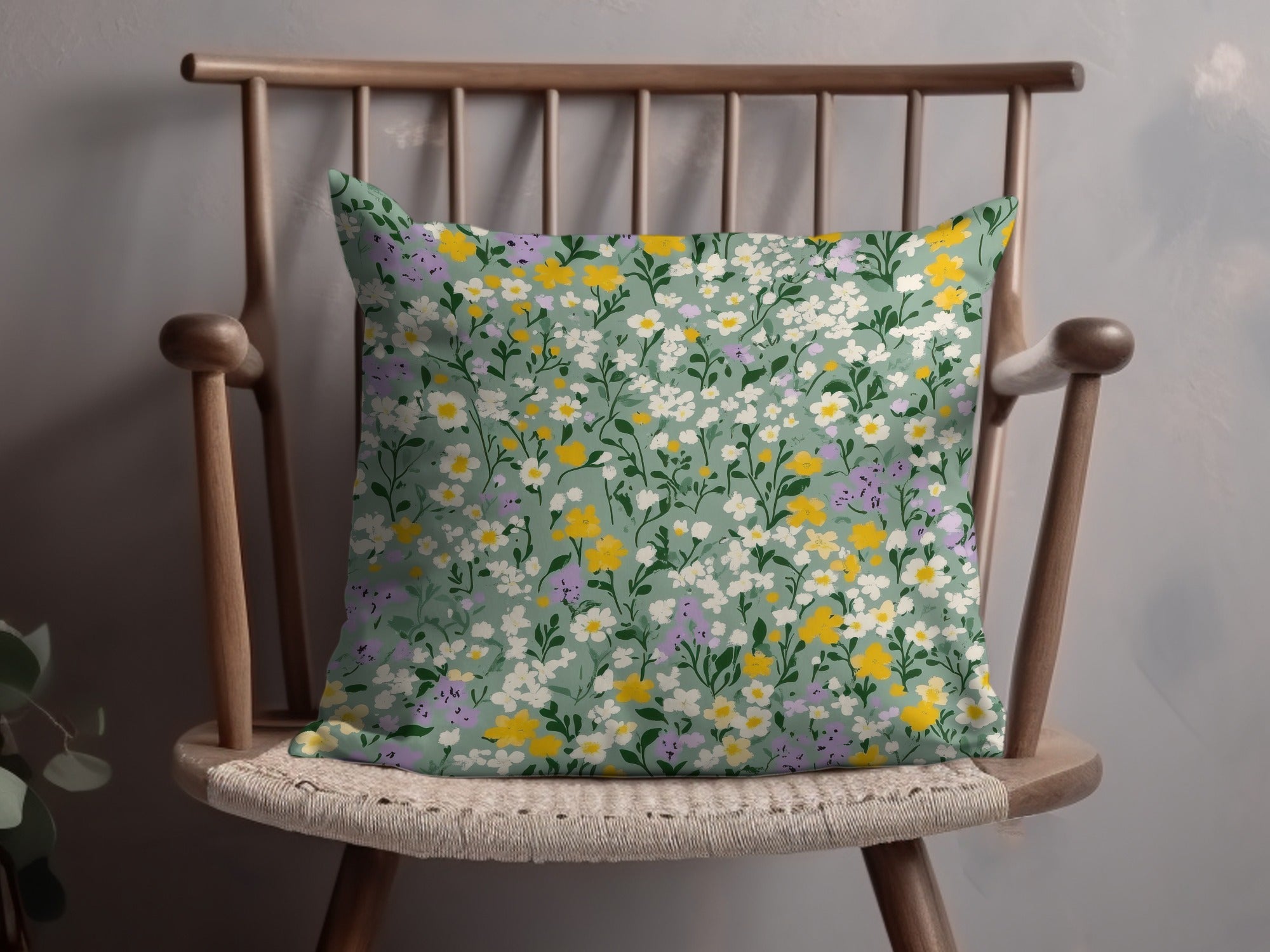 Pastel Green with Ditsy Floral Pattern Digital