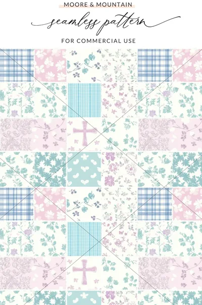 Pastel Patchwork Background, Seamless Patchwork Digital Paper, Quilted Squares Seamless Background JPEG Pattern for Commercial Use