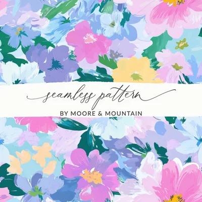 Pastel Watercolor Floral Digital Paper, Pink Purple Blue Flower Pattern, Spring Botanical Seamless
