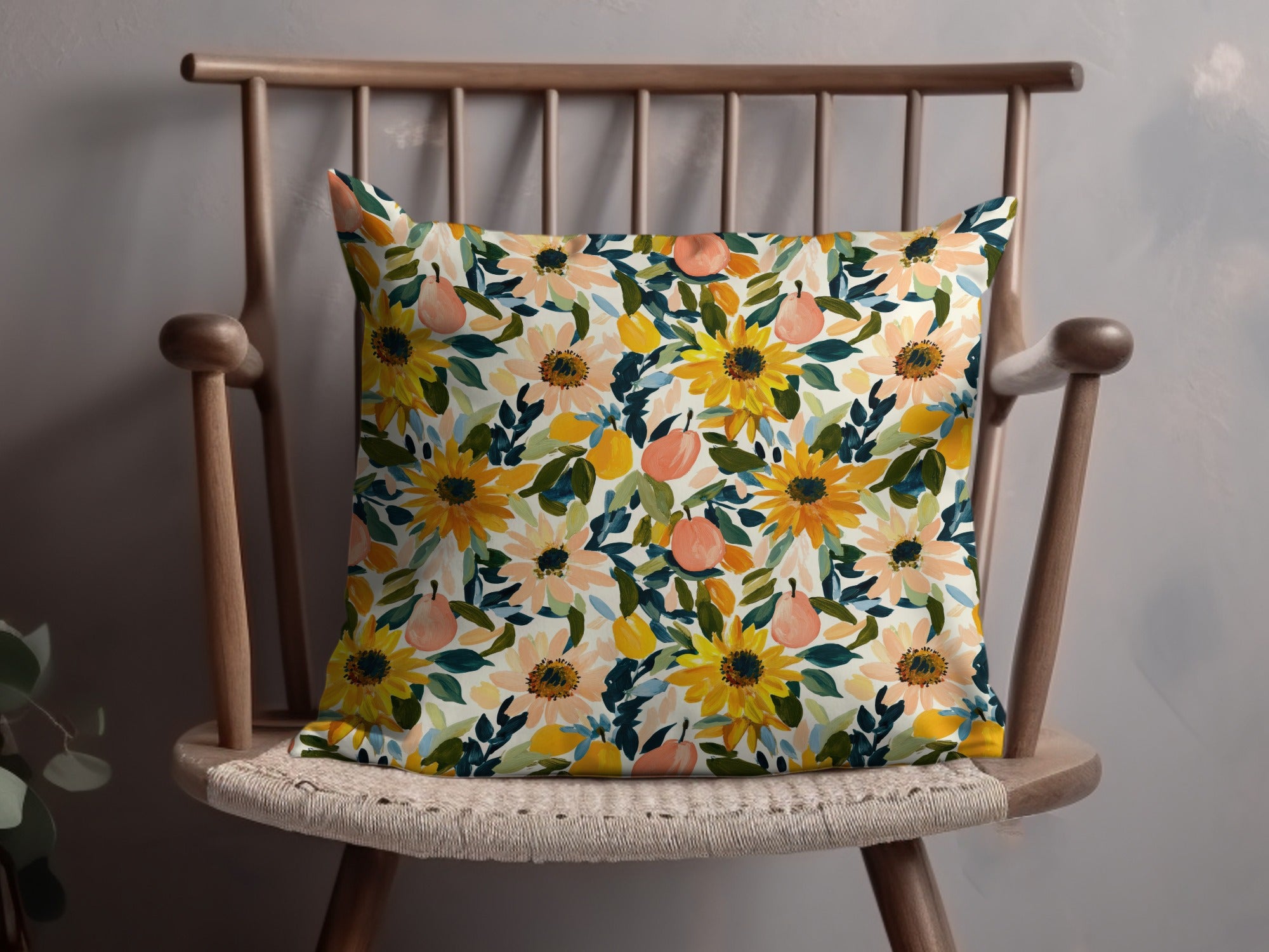 Pastel Yellow Gouache Sunflowers Seamless Fall Floral Design