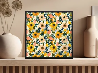 Pastel Yellow Gouache Sunflowers Seamless Fall Floral Design