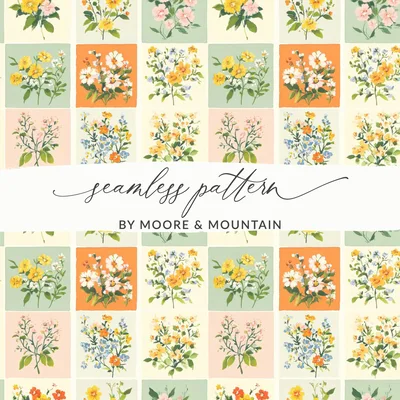 Patchwork Floral Seamless Digital Pattern, Seamless Checkered Floral Pattern, Quilted Flowers Seamless Background JPEG