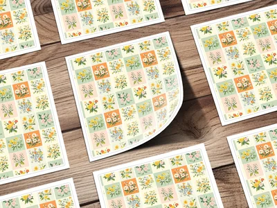 Patchwork Floral Seamless Digital Pattern, Seamless Checkered Floral Pattern, Quilted Flowers Seamless Background JPEG