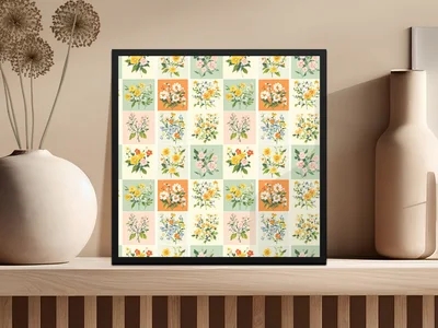 Patchwork Floral Seamless Digital Pattern, Seamless Checkered Floral Pattern, Quilted Flowers Seamless Background JPEG