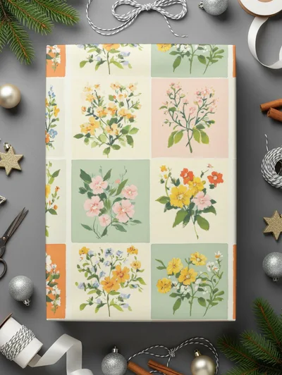Patchwork Floral Seamless Digital Pattern, Seamless Checkered Floral Pattern, Quilted Flowers Seamless Background JPEG