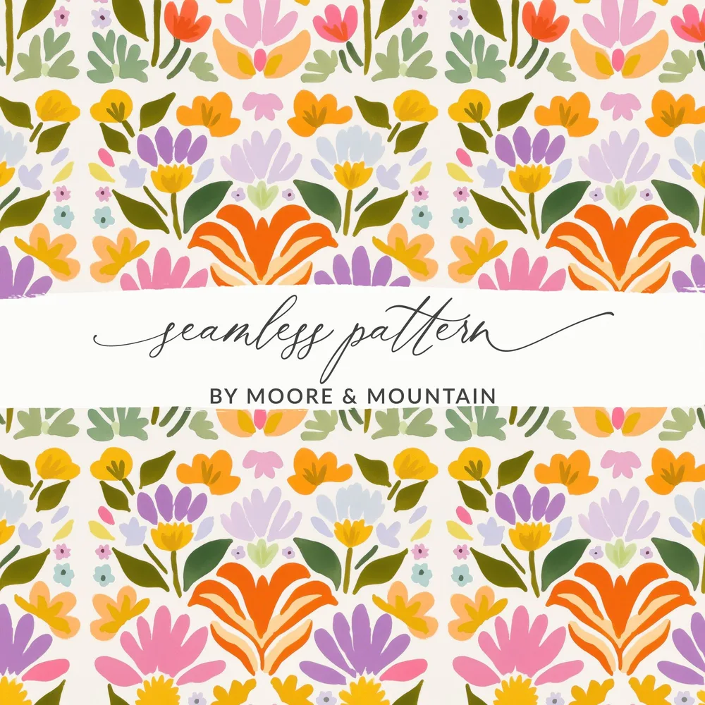 Patchwork Seamless Floral Pattern Digital, Folk Art Flowers Tile Repeat, Whimsical Botanical Print, Pastel Garden Surface Design