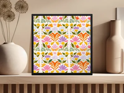 Patchwork Seamless Floral Pattern Digital, Folk Art Flowers Tile Repeat, Whimsical Botanical Print, Pastel Garden Surface Design