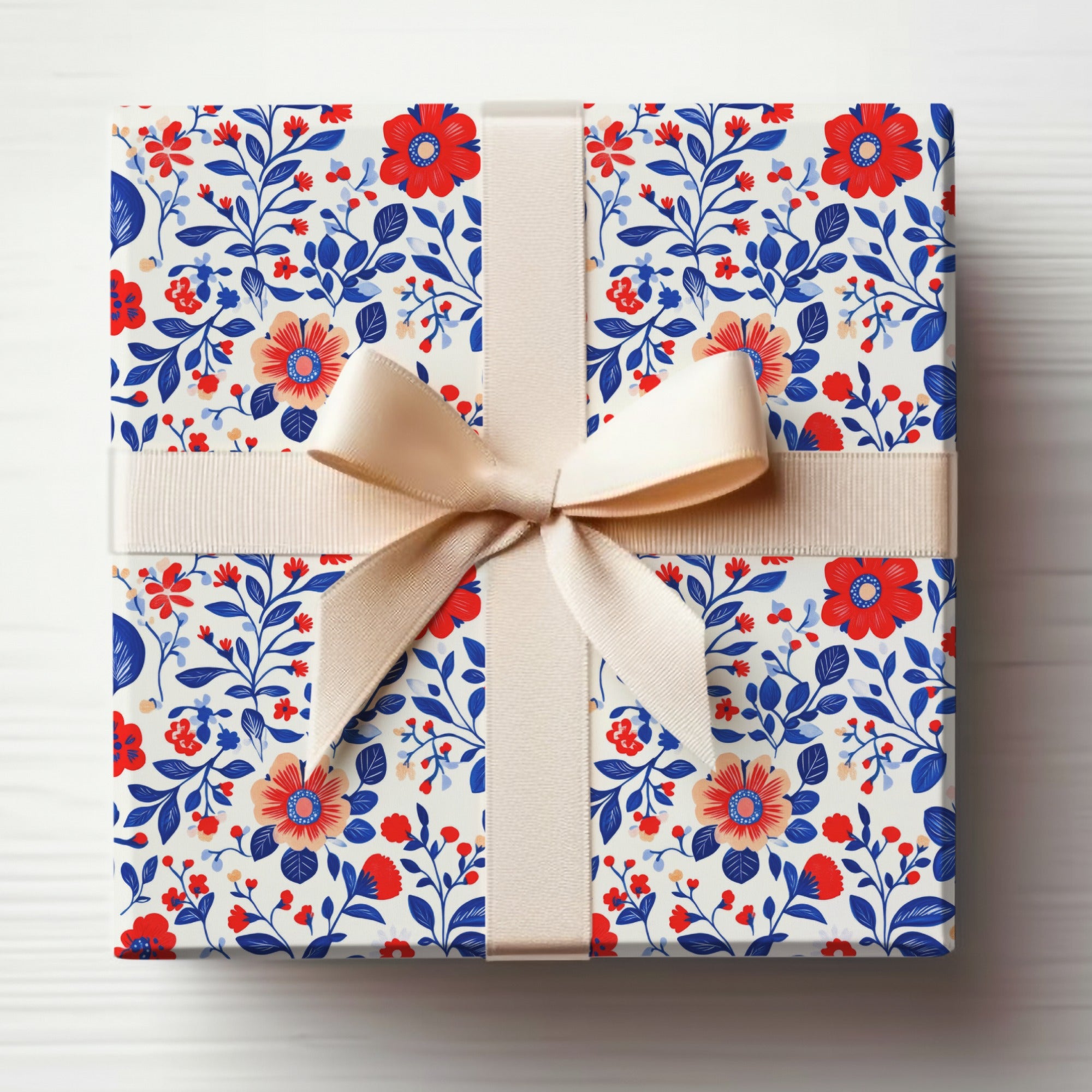 Patriotic Seamless Pattern Digital, July 4th Floral Design, Red White Blue, USA Digital Paper, Scrapbooking Fabric