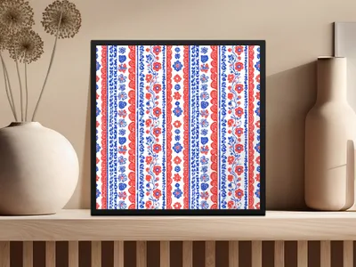 Patriotic Seamless Pattern, July 4th Digital Paper, USA Floral Repeat, Red and Blue Print, Fabric Design, Scrapbooking Paper