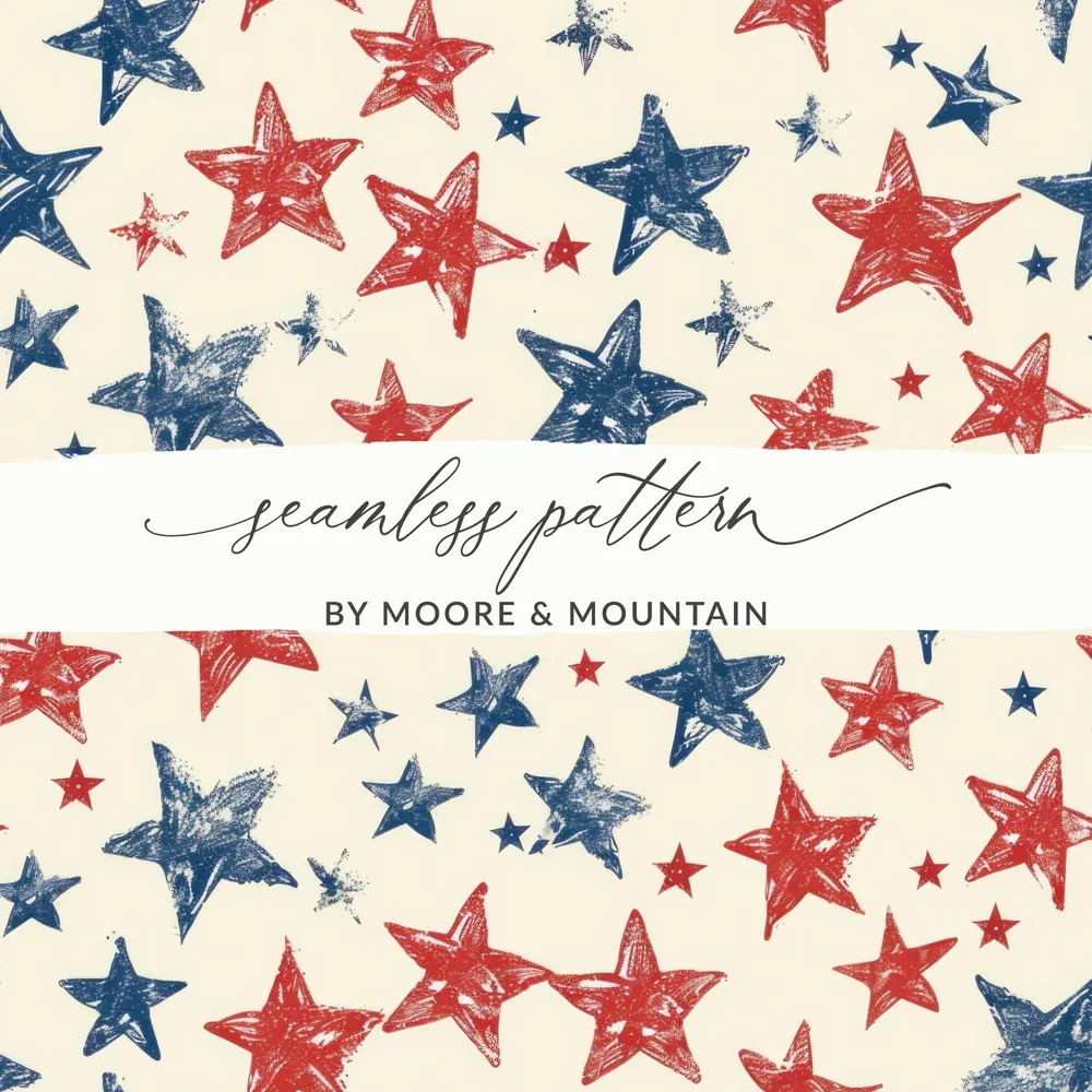 Patriotic Star Seamless Pattern, Red White Blue Digital Paper, 4th of July Printable Fabric Design, Scrapbooking Background Download