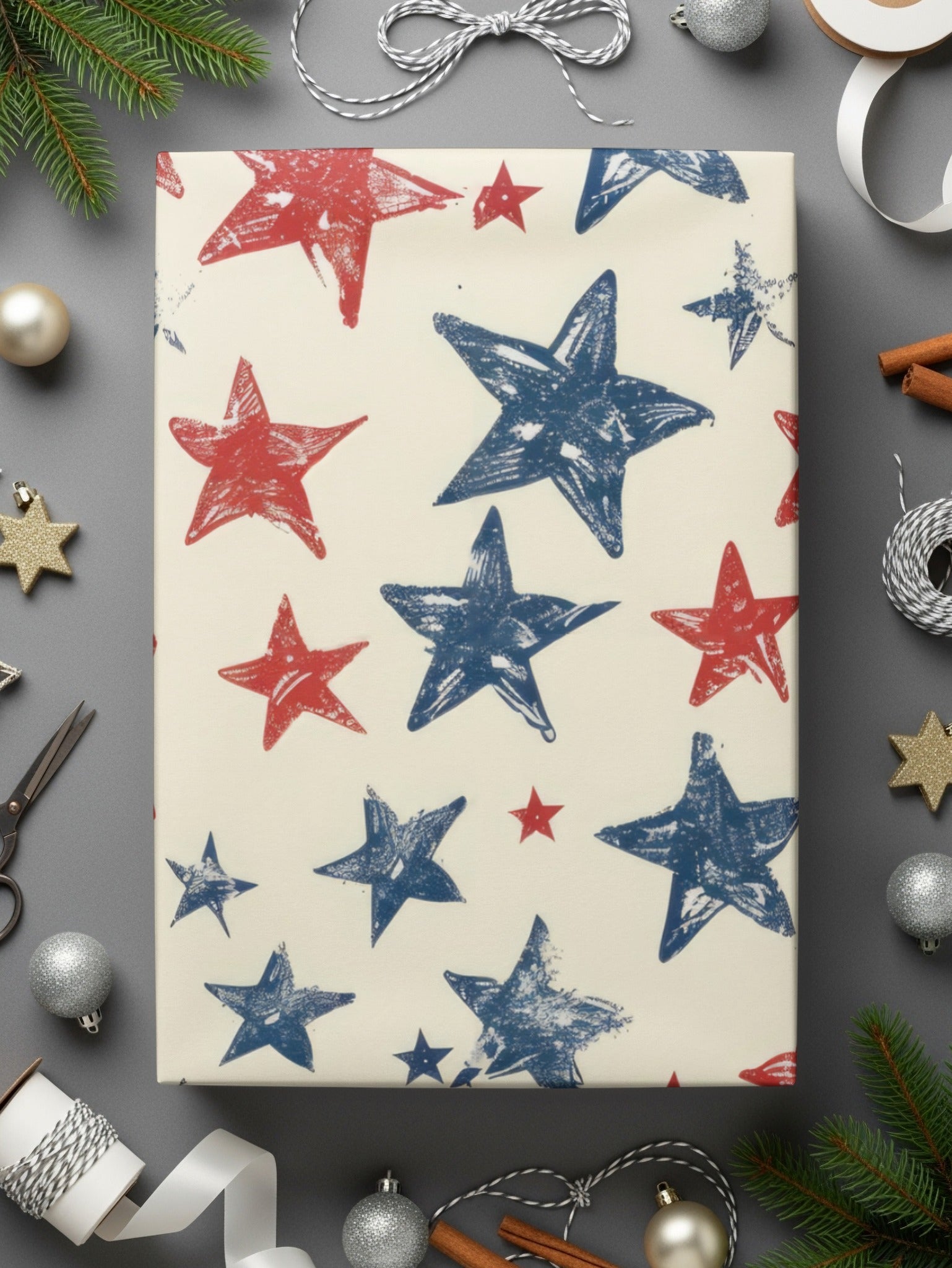 Patriotic Star Seamless Pattern, Red White Blue Digital Paper, 4th of July Printable Fabric Design, Scrapbooking Background Download
