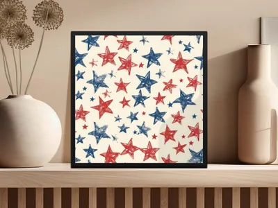 Patriotic Star Seamless Pattern, Red White Blue Digital Paper, 4th of July Printable Fabric Design, Scrapbooking Background Download