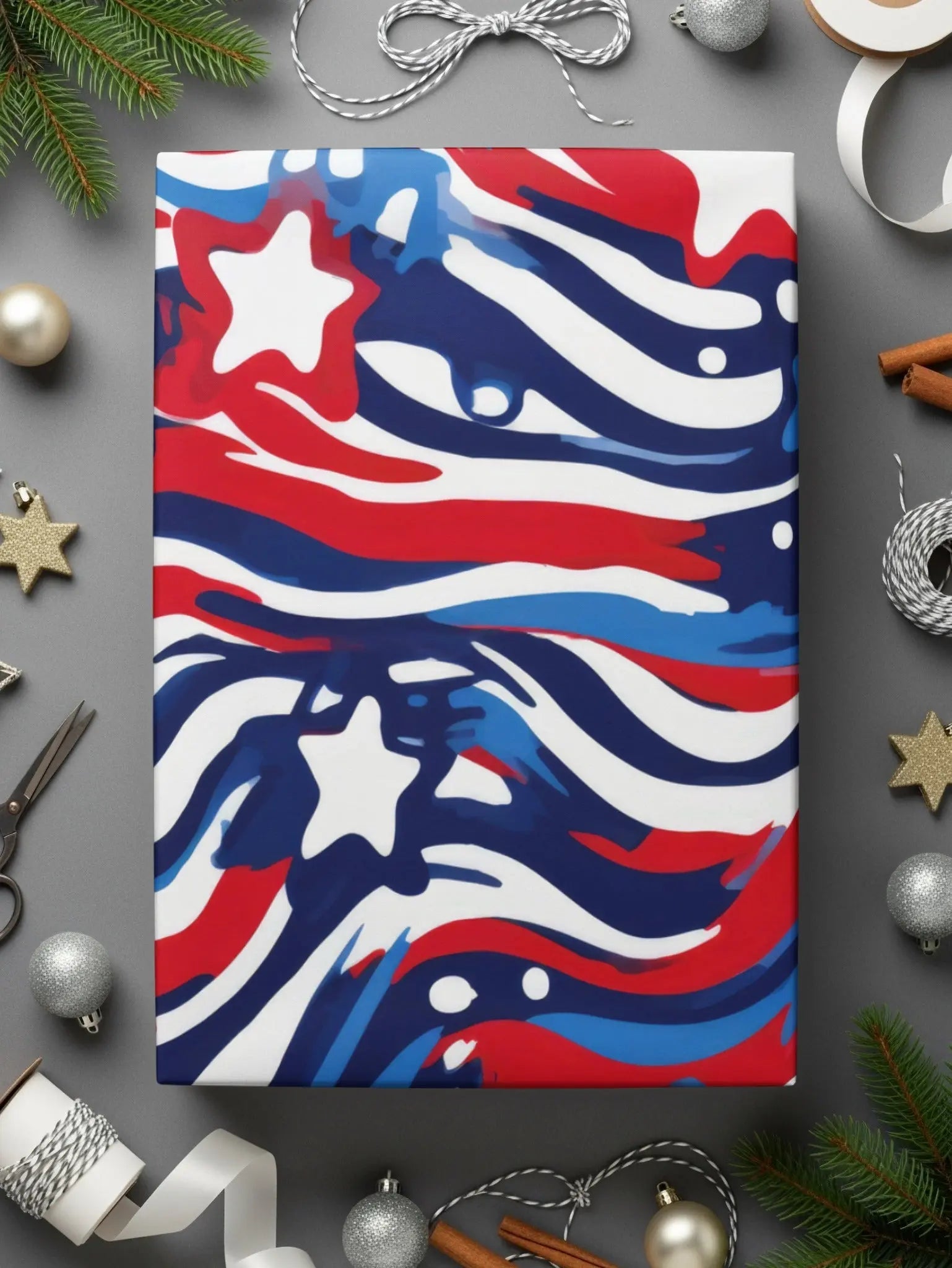 Patriotic Stars Waves Digital Paper, Seamless American Flag Pattern for Fabric, Scrapbooking, Digital Background, Print on Demand