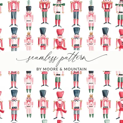 Pattern of Watercolor Nutcracker Figures Holiday Digital
