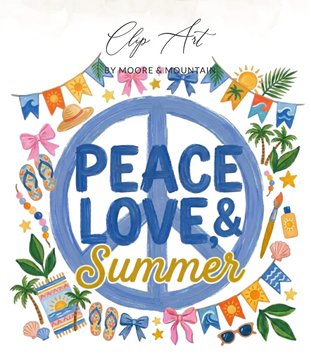 Peace Love Summer T-Shirt Design, Boho Hippie Summer Vacation Tee, Retro 70s Beach Vibes Digital PNG for Sublimation, Positive Groovy Quote