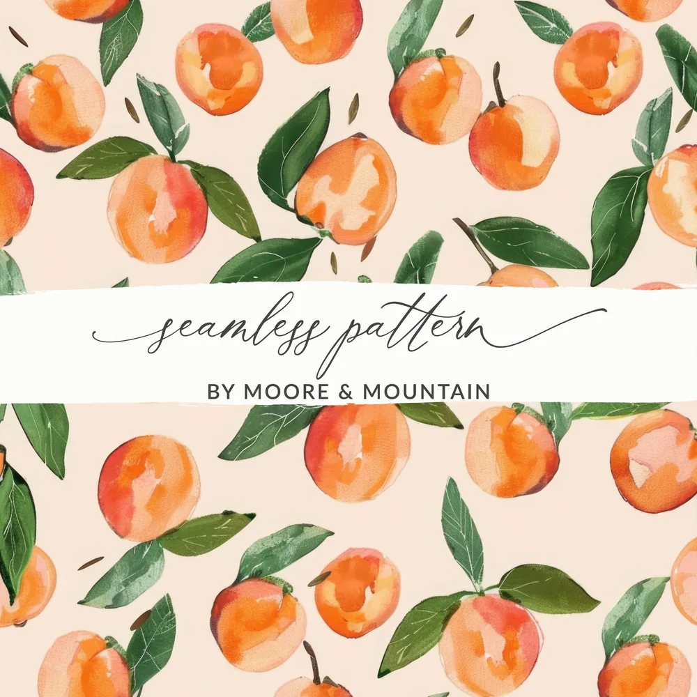 Peach Digital Paper, Watercolor Fruit Pattern, Seamless Peach Background, Summer Pattern Digital Download, Printable Peach Design