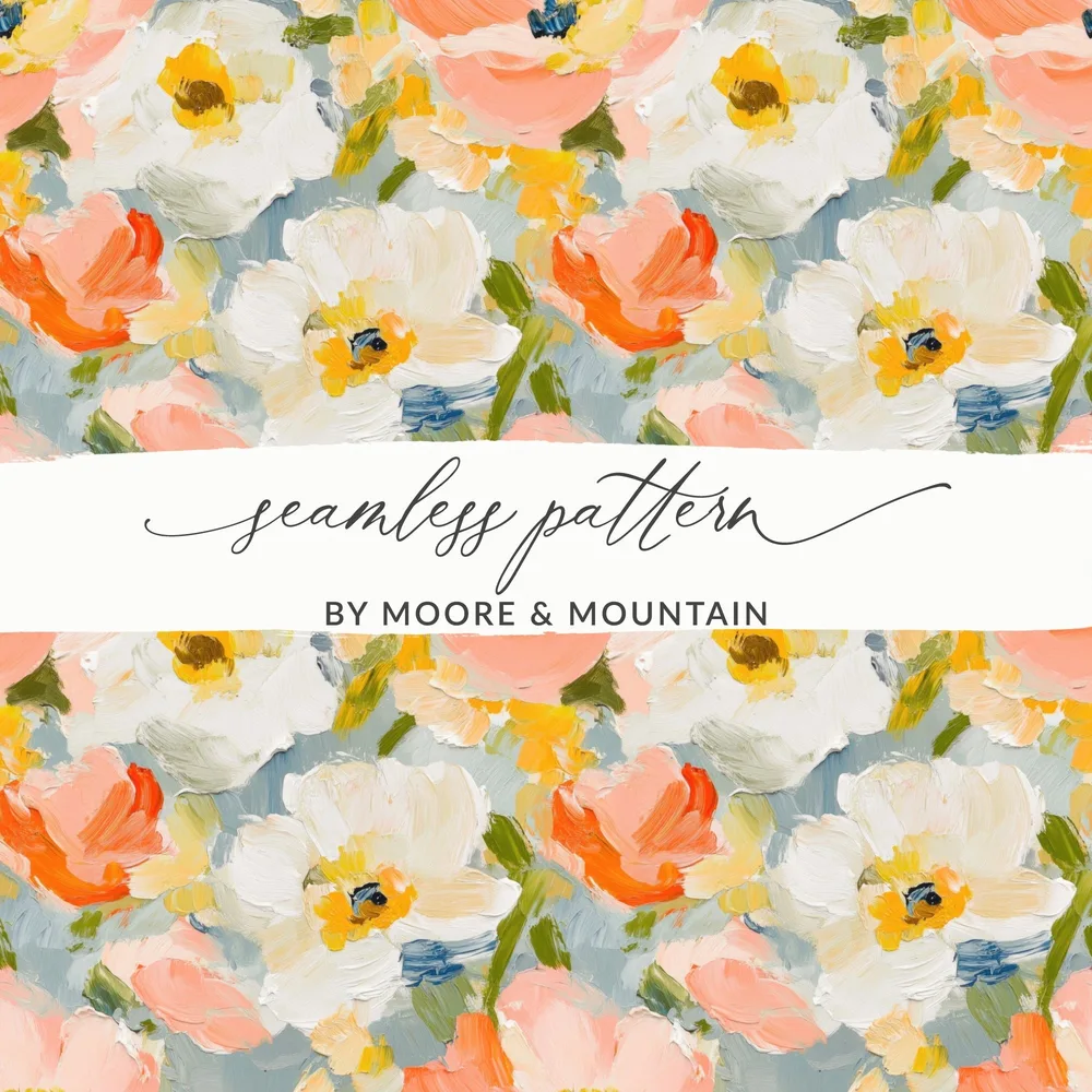 Peach Floral Digital Paper, Abstract Flower Pattern, White and Yellow, Seamless Design, Spring Digital Download