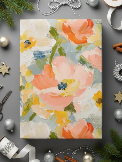 Peach Floral Digital Paper, Abstract Flower Pattern, White and Yellow, Seamless Design, Spring Digital Download