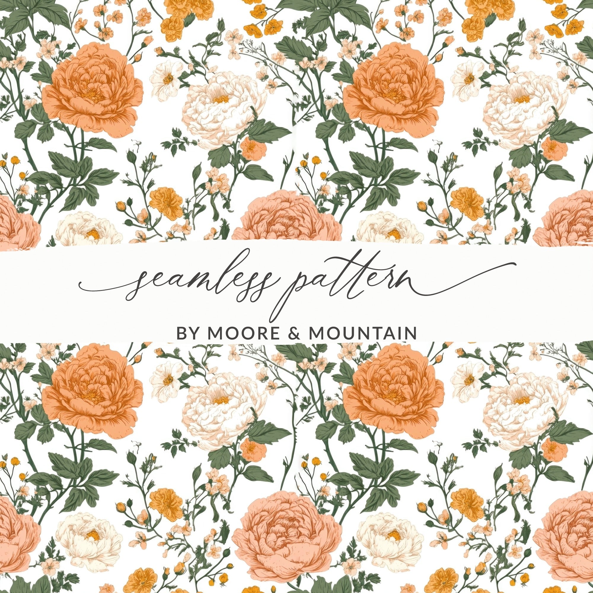 Peach Floral Digital Paper, Watercolor Flower Pattern, Orange and White Flowers, Spring Printable Paper, Scrapbooking Paper, Floral Design