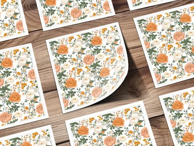 Peach Floral Digital Paper, Watercolor Flower Pattern, Orange and White Flowers, Spring Printable Paper, Scrapbooking Paper, Floral Design