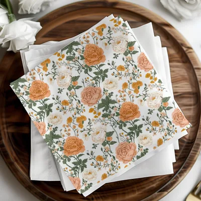 Peach Floral Digital Paper, Watercolor Flower Pattern, Orange and White Flowers, Spring Printable Paper, Scrapbooking Paper, Floral Design