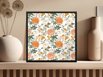 Peach Floral Digital Paper, Watercolor Flower Pattern, Orange and White Flowers, Spring Printable Paper, Scrapbooking Paper, Floral Design