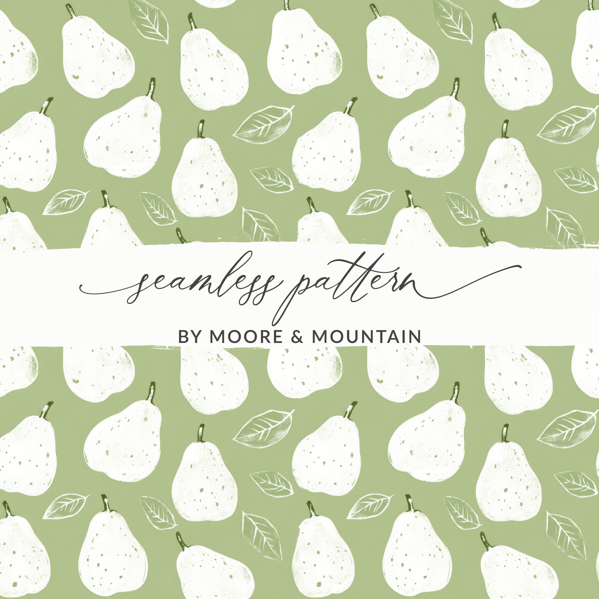 Pear Pattern Digital Paper, Green Seamless Pattern, Fruit Pattern, Farmhouse Kitchen Decor, Food Illustration, Commercial Use