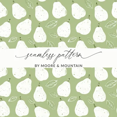 Pear Pattern Digital Paper, Green Seamless Pattern, Fruit Pattern, Farmhouse Kitchen Decor, Food Illustration, Commercial Use